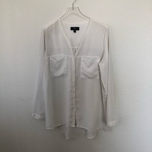 White Button Down Long Sleeve Top XXL
